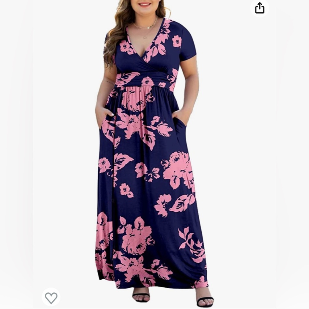 Maxi dress. 5x (26-30w) Navy blue and rose pink